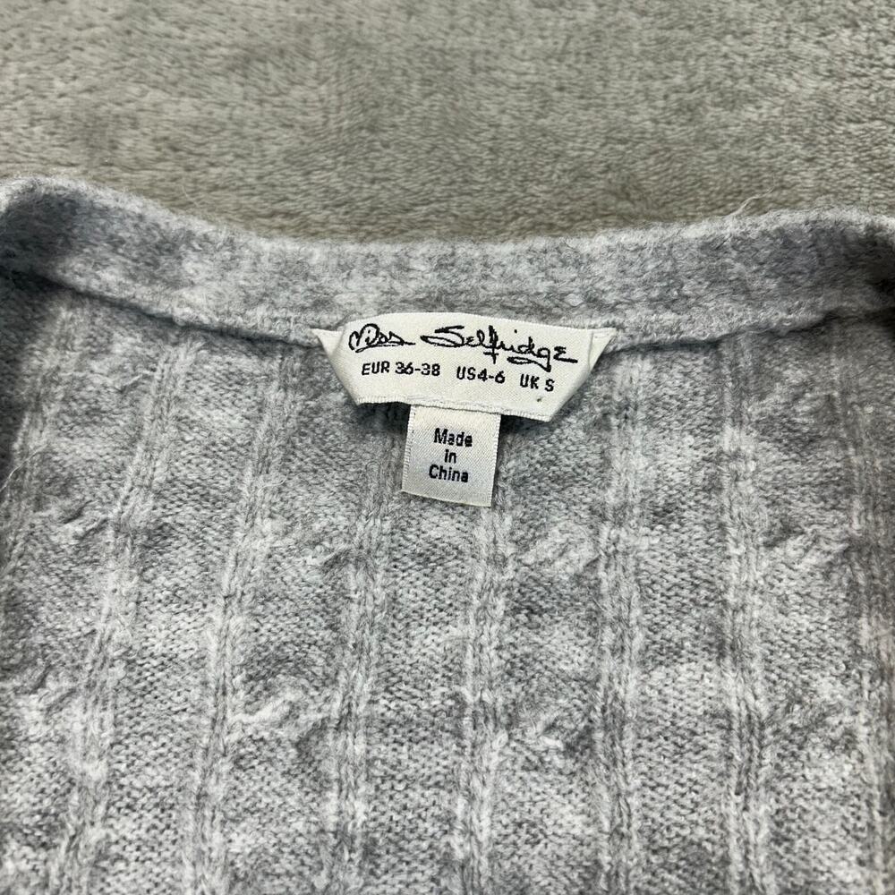 miss selfridge cable v neck fitted sweater midi dress pale gray heather size 4-6 - Picture 2 of 11